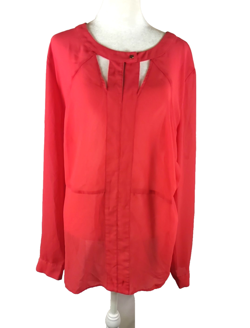 Forever Audrey Women's Orange Shirt Size 20 W Cut Outs Dress Shirt Roll tab...